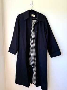 Sézane Women Long Overcoat Navy Button Front Pockets Lined Size 32
